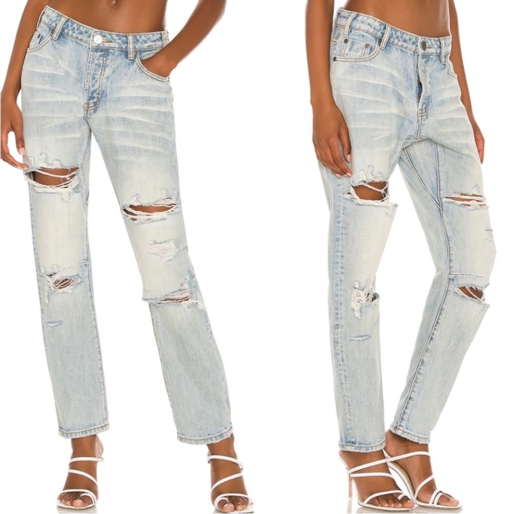 NWOT One Teaspoon Kansas Blue Trashed Saints Boyfriend Jean 27 - Picture 1 of 9